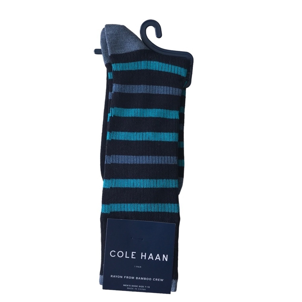Cole Haan crew men’s socks black, blue & teal rayon from bamboo‎